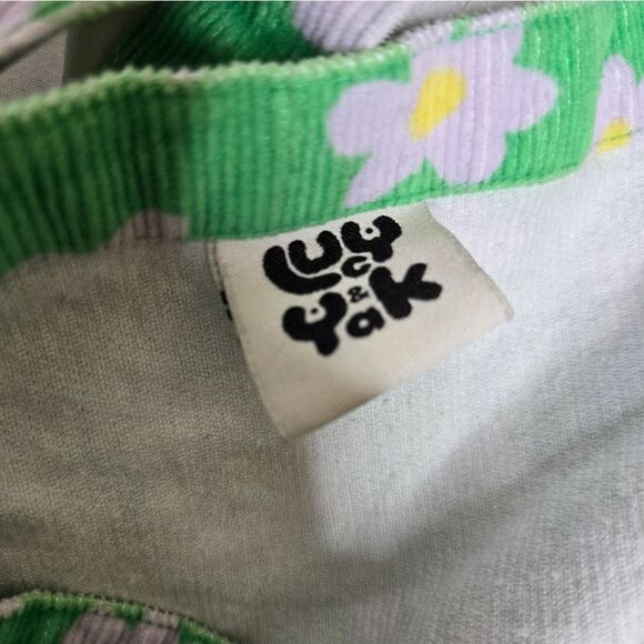 LUCY & YAK Whoopsy Daisy floral green corduroy mini pini pinafore dress 2X - Picture 6 of 11